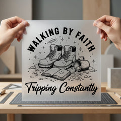 Walking Faith Tripping Constantly Christian Faith Ready to Press DTF Transfer for Dtf
