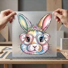 Watercolor Bunny Heart Glasses Easter Aesthetic Ready to Press DTF Transfer for Dtf