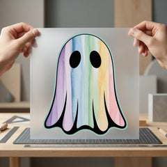 Watercolor Rainbow Ghost Spooky Halloween Aesthetic Ready to Press DTF Transfer for Dtf