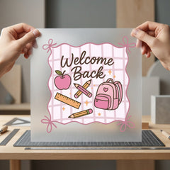 Welcome Back School Pink Aesthetic Ready to Press DTF Transfer for Dtf