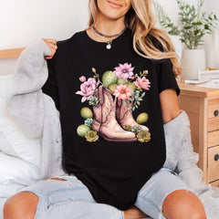 Western Boots Cactus Blooms Usa Boho Ready to Press DTF Transfer for Dtf