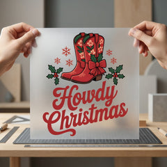 Western Christmas Boots Holiday Usa Christmas Ready to Press DTF Transfer for Dtf