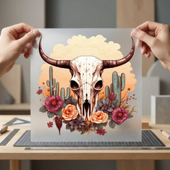 Western Floral Skull Boho Usa Boho Ready to Press DTF Transfer for Dtf