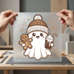 Winter Ghost Gingerbread Holiday Christmas Winter Ready to Press DTF Transfer for Dtf