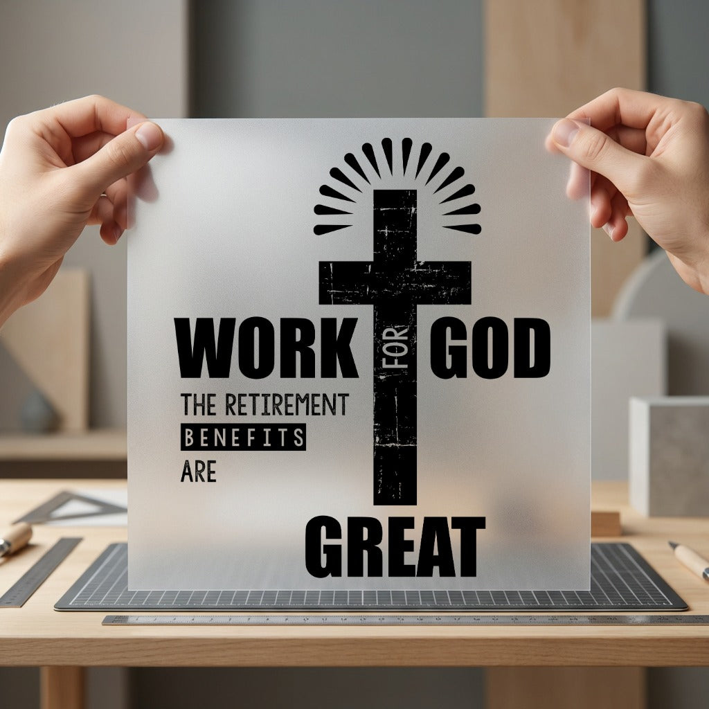 Work God Retirement Benefits Christian Faith Ready to Press DTF Transfer for Dtf