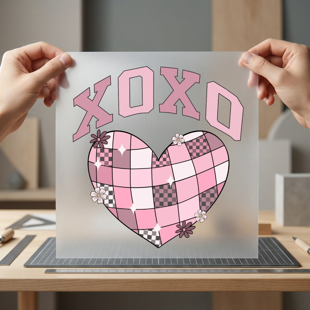 Xoxo Checkered Heart Retro Valentine Retro Ready to Press DTF Transfer for Dtf