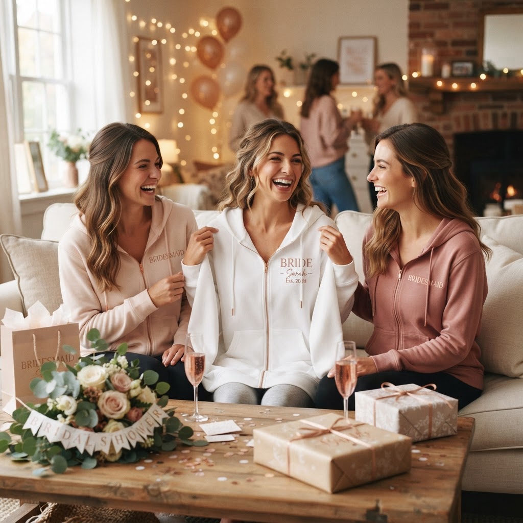 Personalized Bridal Shower Gifts: Custom Zip Hoodies & Ideas