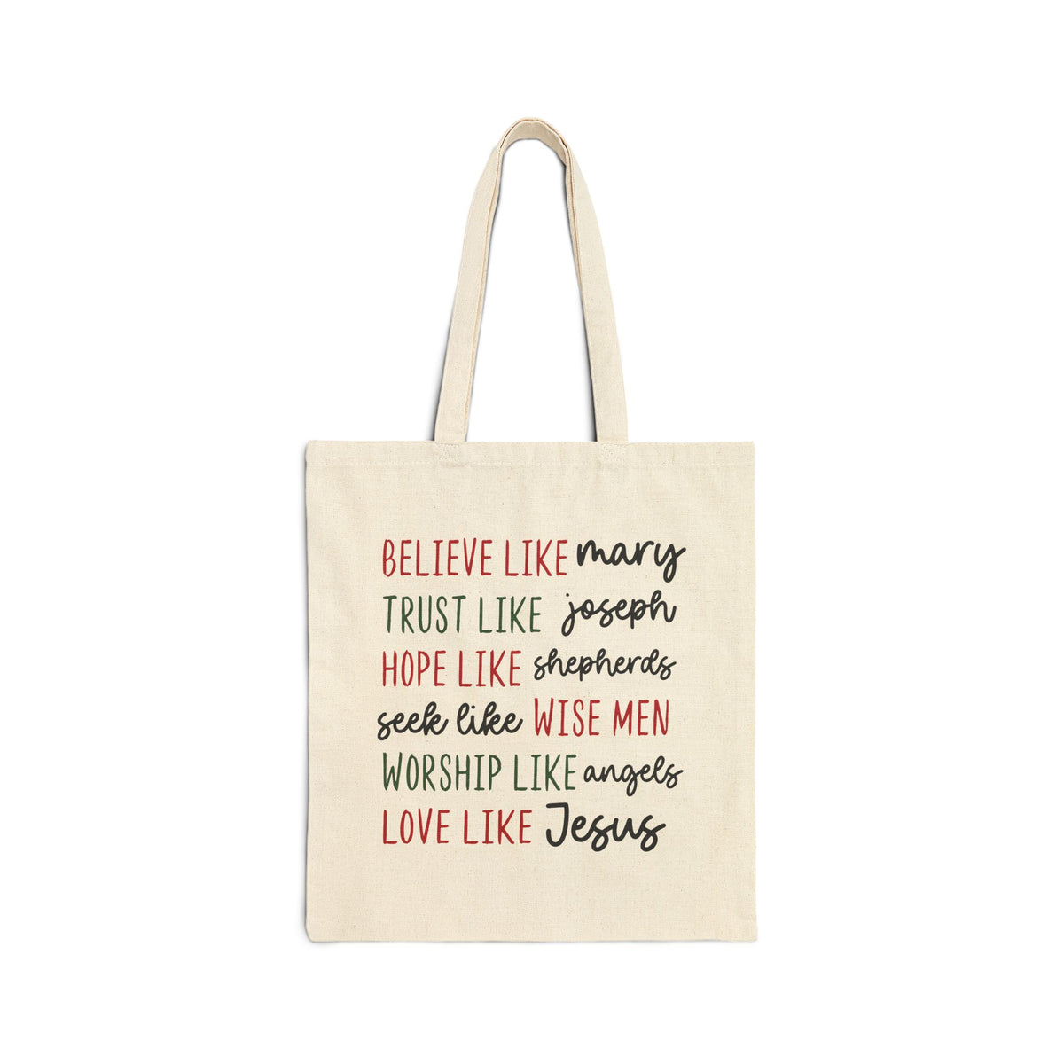 Believe Like Mary | Christian Christmas Tote Bag