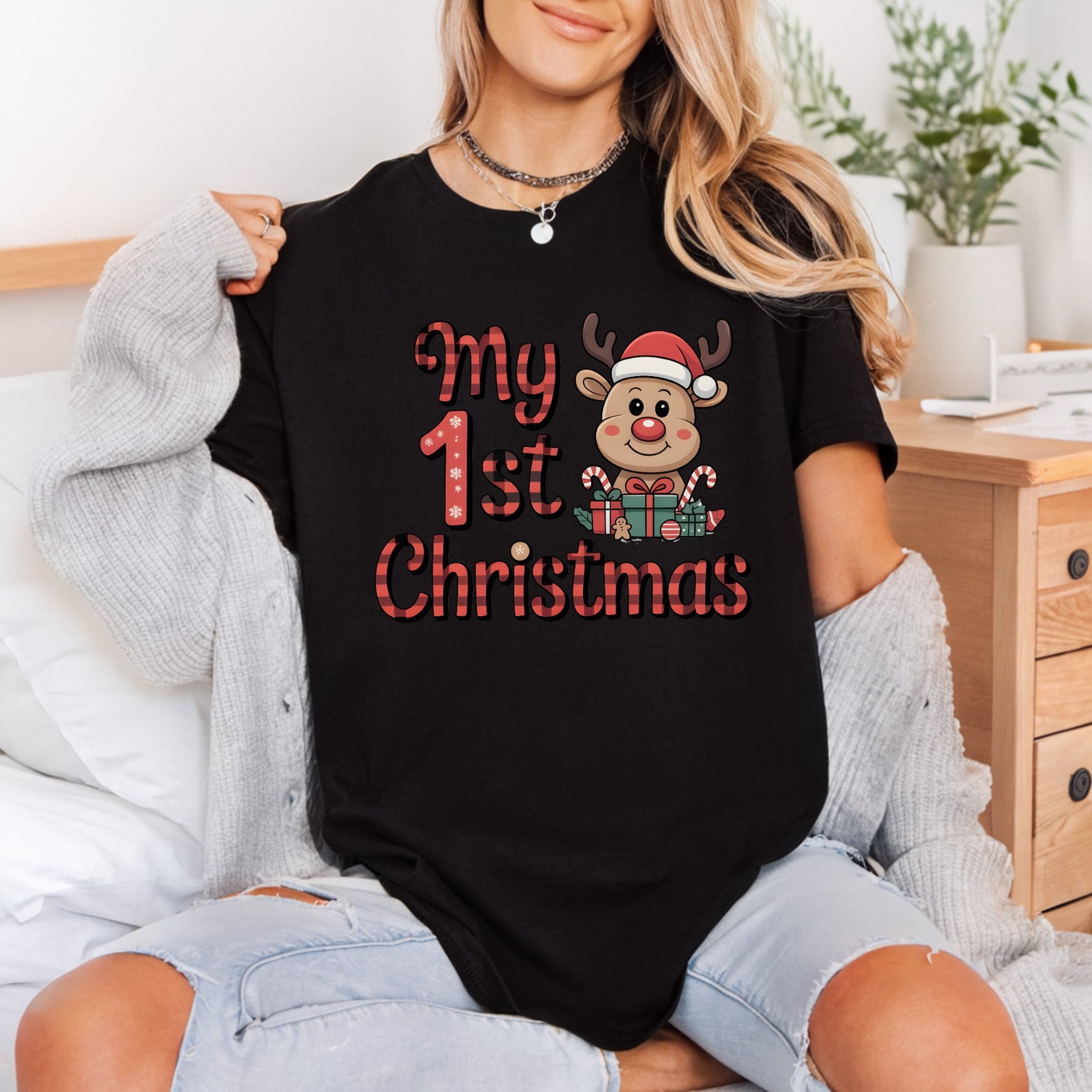 1st Christmas Reindeer Holiday Christmas Ready to Press DTF Transfer for Dtf