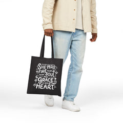 Fire in Her Soul, Grace in Her Heart | Christian Tote Bag