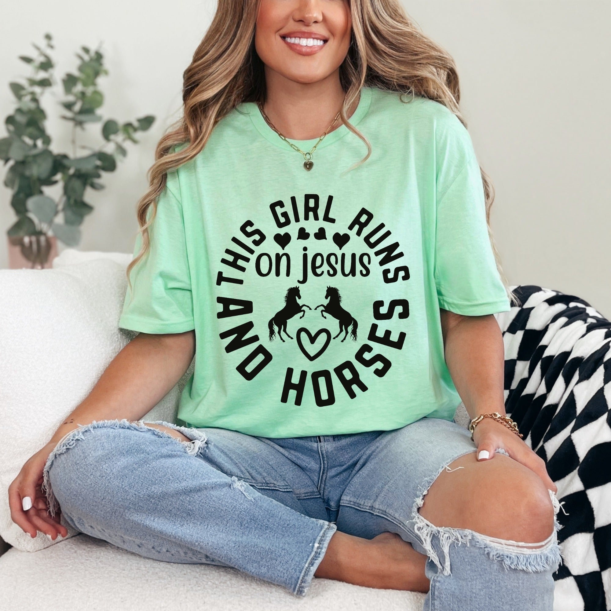 This Girl Runs On Jesus And Horses | Rustic Faith Tee