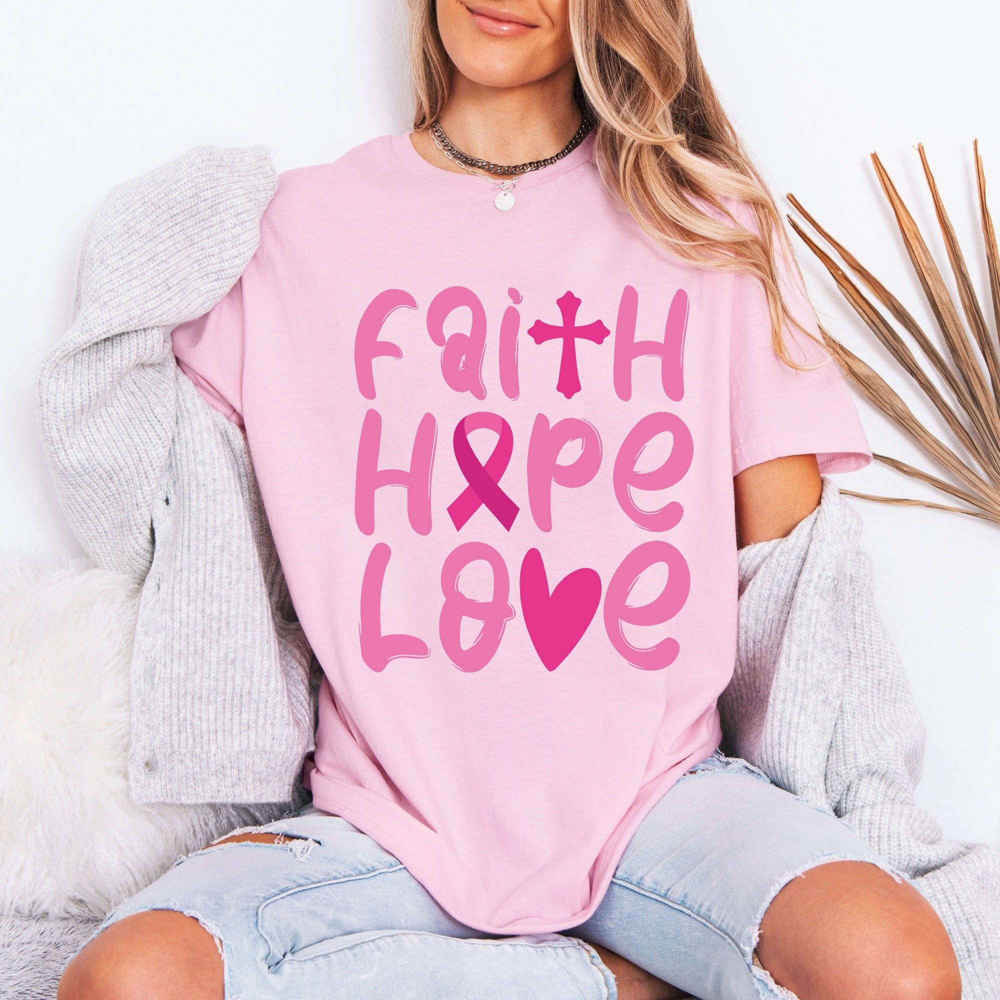 Faith Hope Love | Inspirational Breast Cancer Awareness Tee