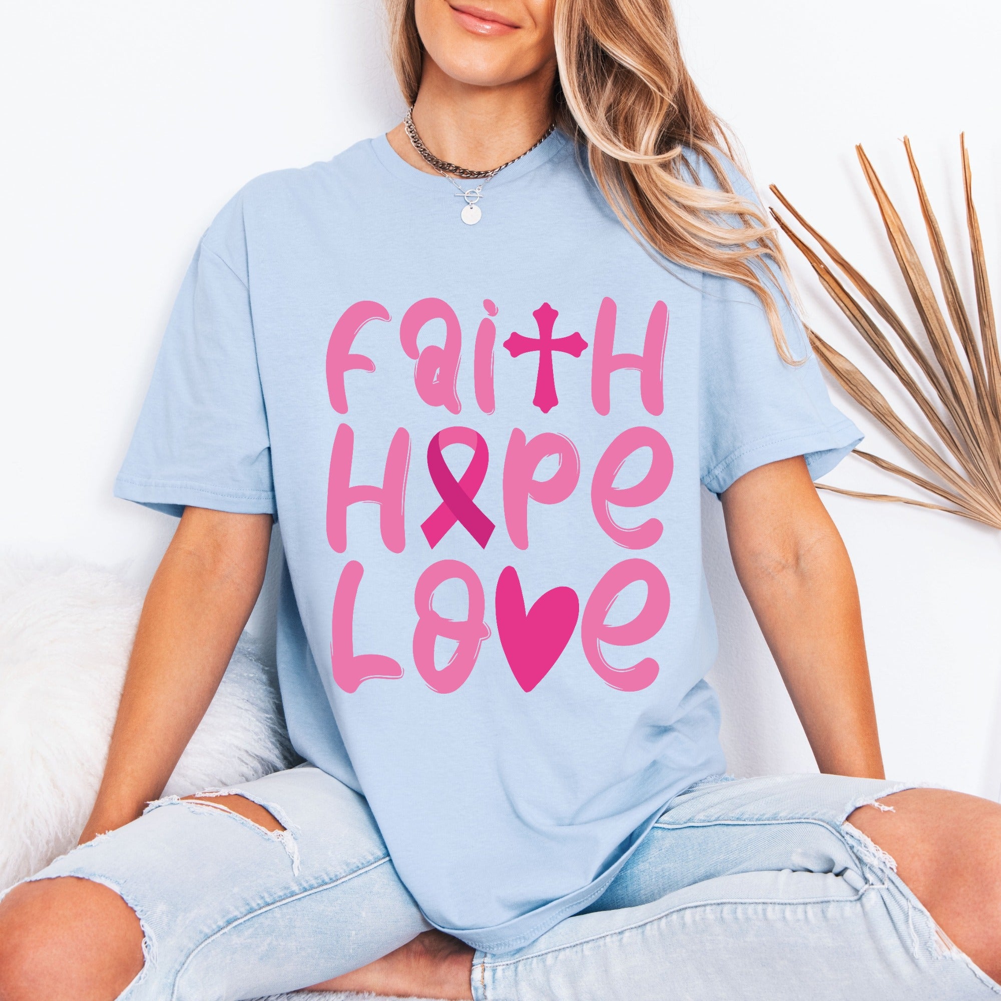Faith Hope Love | Inspirational Breast Cancer Awareness Tee