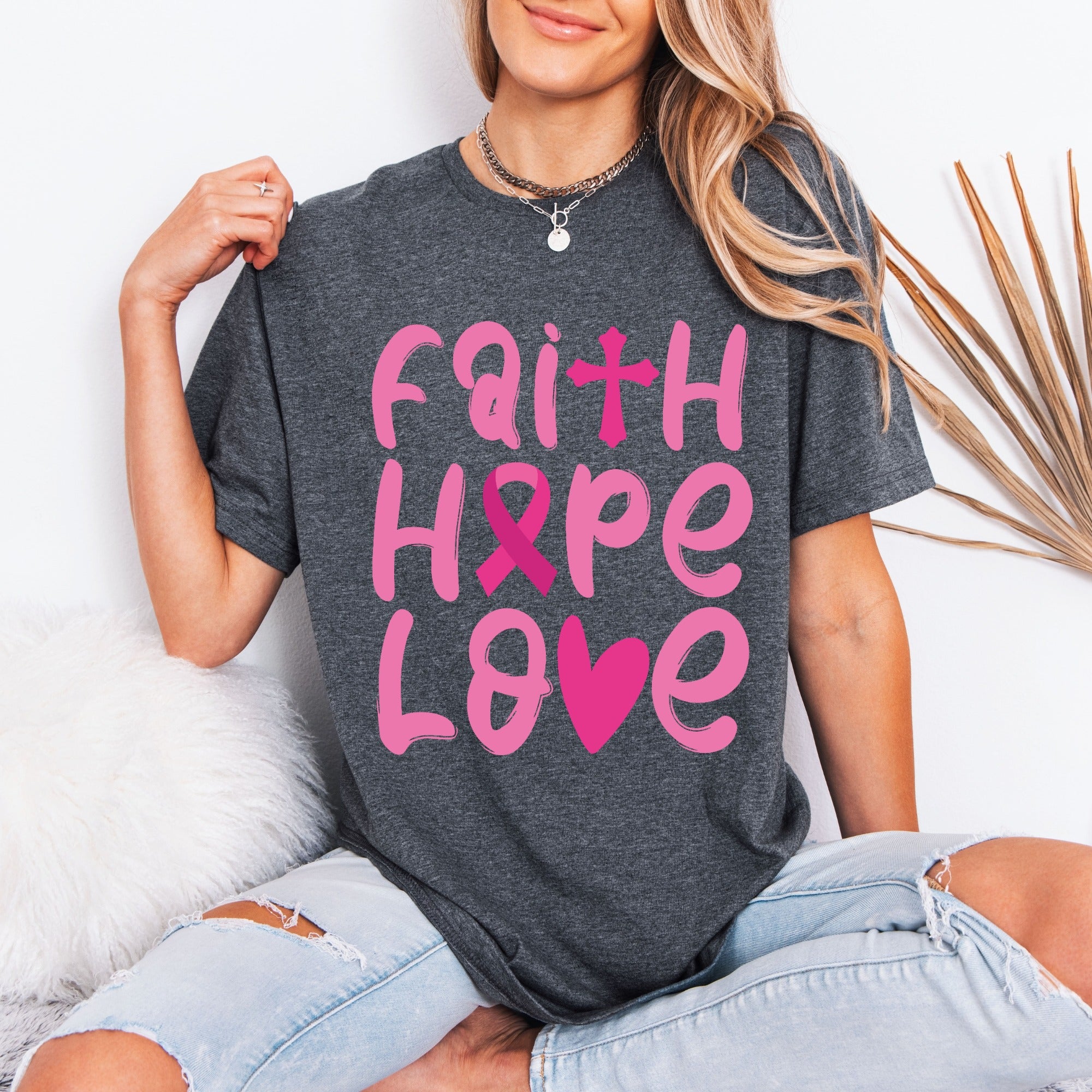 Faith Hope Love | Inspirational Breast Cancer Awareness Tee