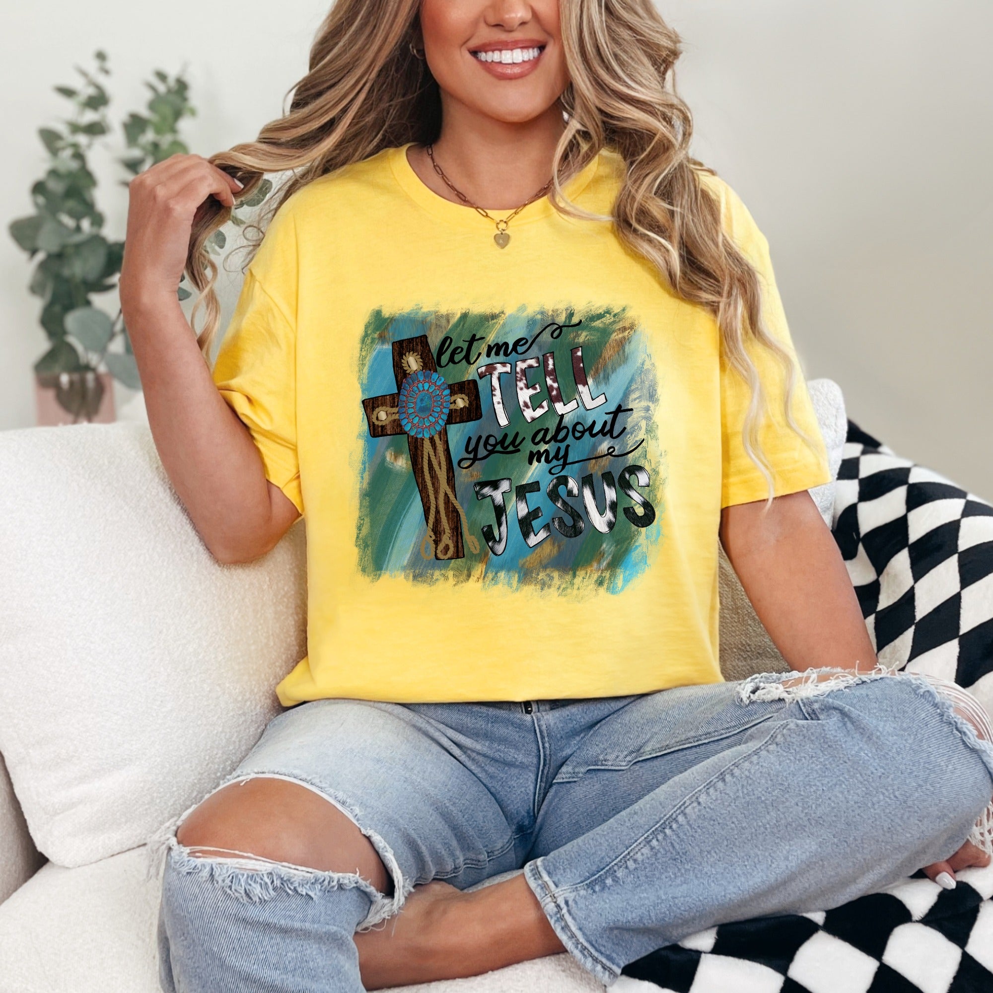 Tell You About My Jesus | Rustic Faith Cross Tee