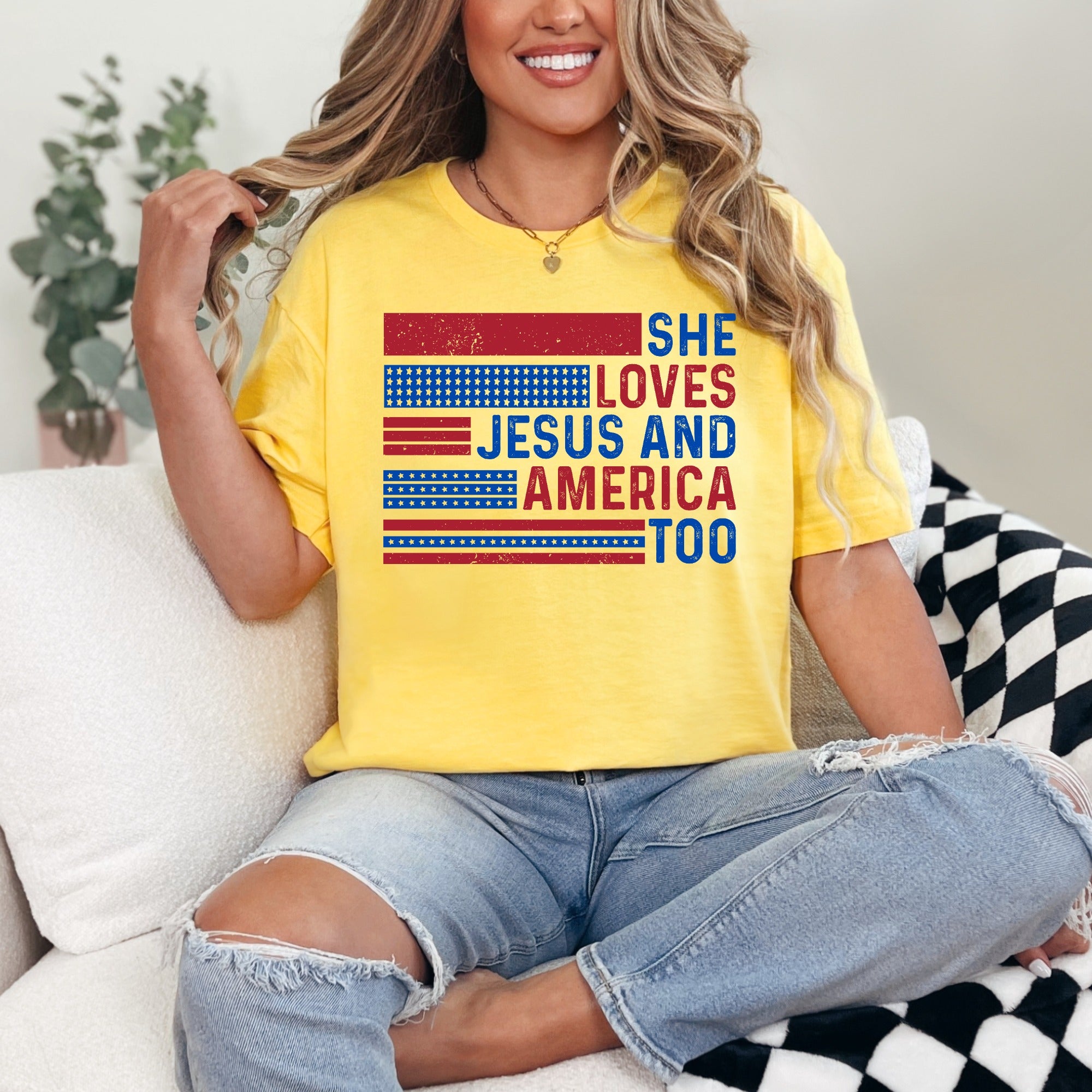 She Loves Jesus And America Too | Patriotic Faith Tee
