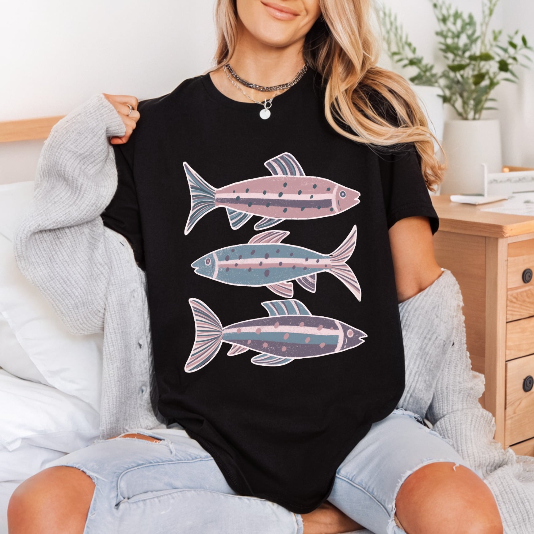 Abstract Fish Retro Style Retro Boho Ready to Press DTF Transfer for Dtf