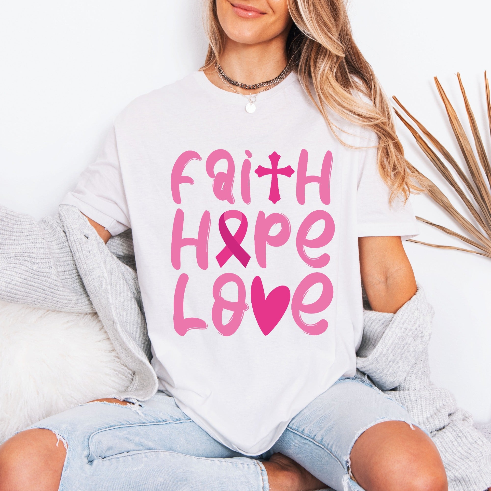 Faith Hope Love | Inspirational Breast Cancer Awareness Tee