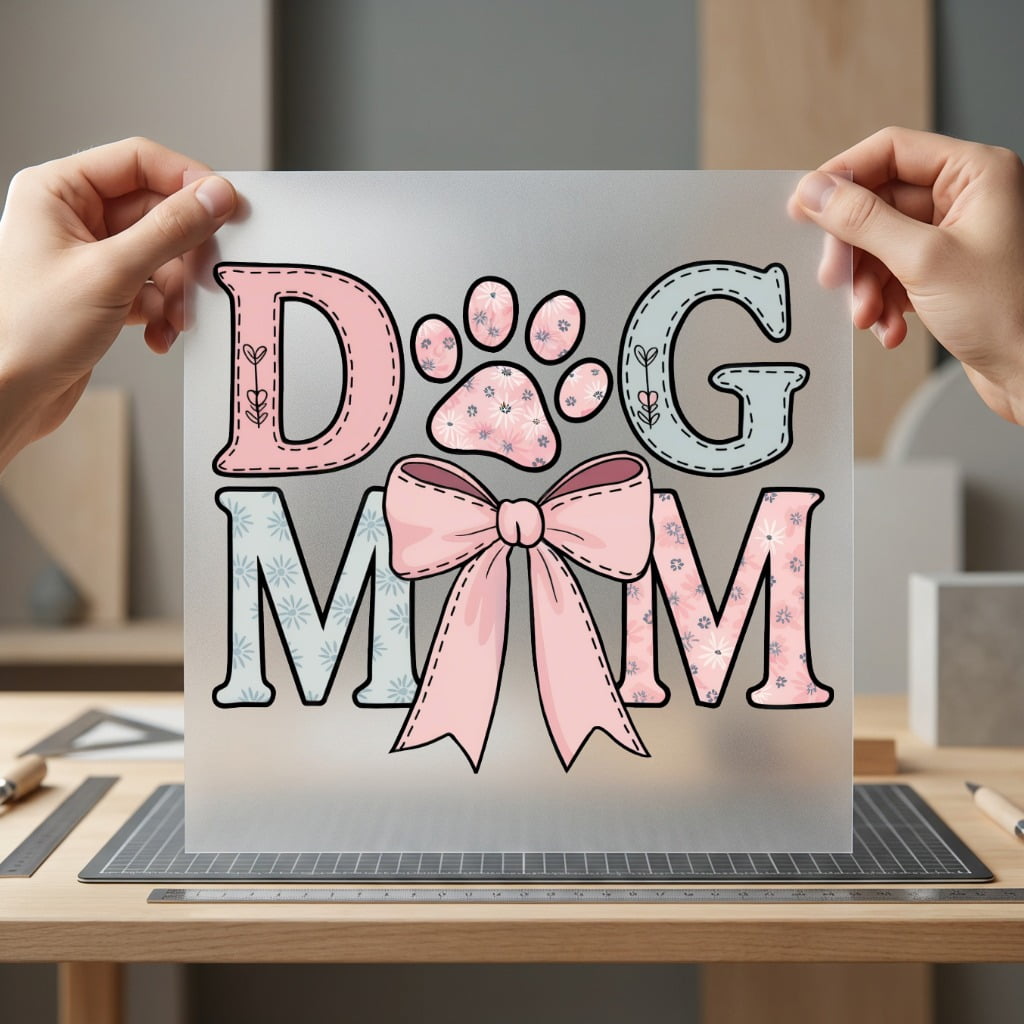 Adorably Stitched Dog Mom Mom Dad Ready to Press DTF Transfer for Dtf