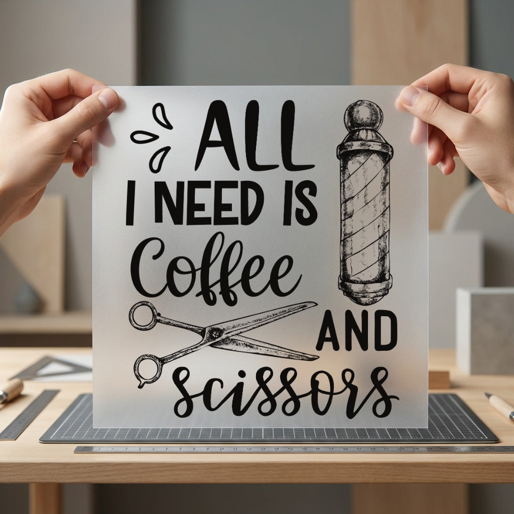 All Need Coffee Scissors Aesthetic Ready to Press DTF Transfer for Dtf