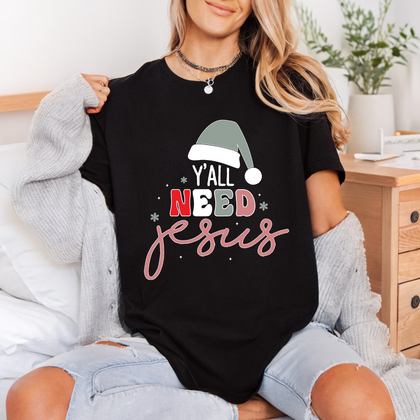 All Need Jesus Christmas Christian Faith Ready to Press DTF Transfer for Dtf