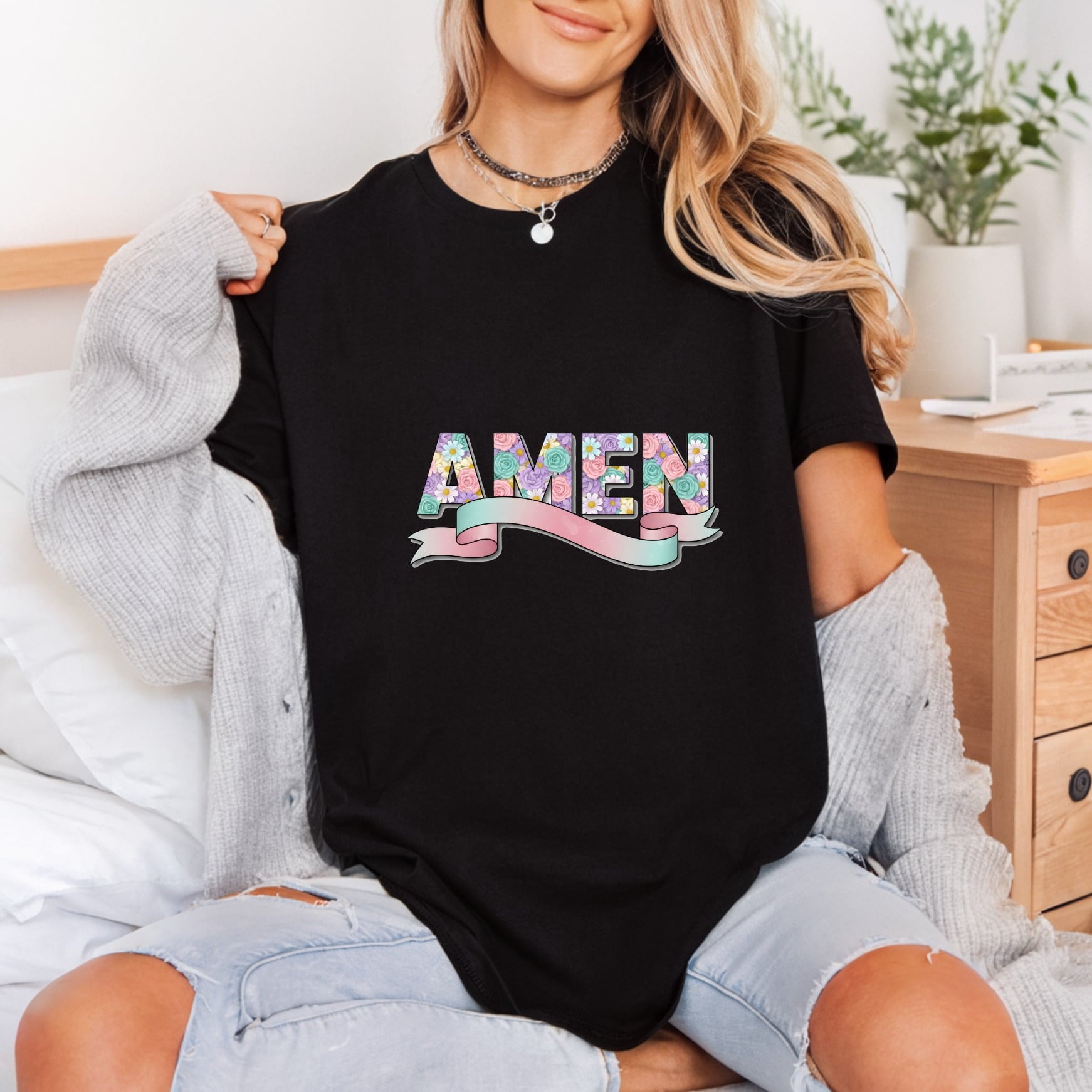 Amen Floral Pastel Diy Christian Faith Ready to Press DTF Transfer for Dtf