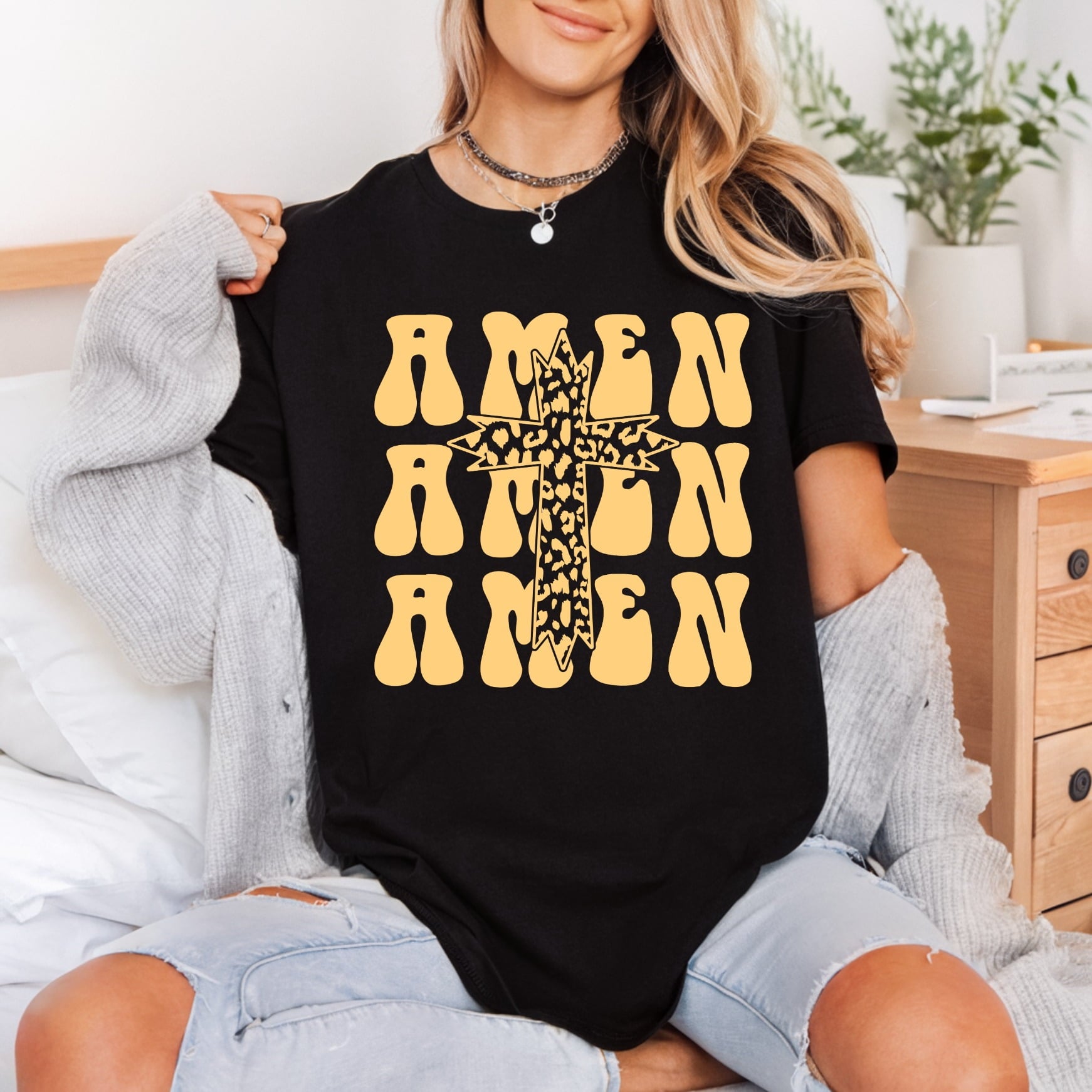 Amen Leopard Cross Groovy Christian Faith Ready to Press DTF Transfer for Dtf