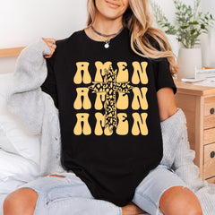 Amen Leopard Cross Groovy Christian Faith Ready to Press DTF Transfer for Dtf