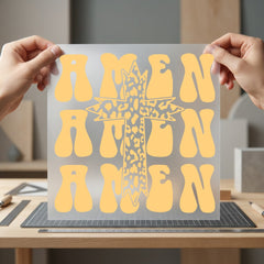 Amen Leopard Cross Groovy Christian Faith Ready to Press DTF Transfer for Dtf