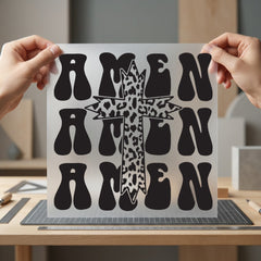 Amen Leopard Cross Groovy Christian Faith Ready to Press DTF Transfer for Dtf