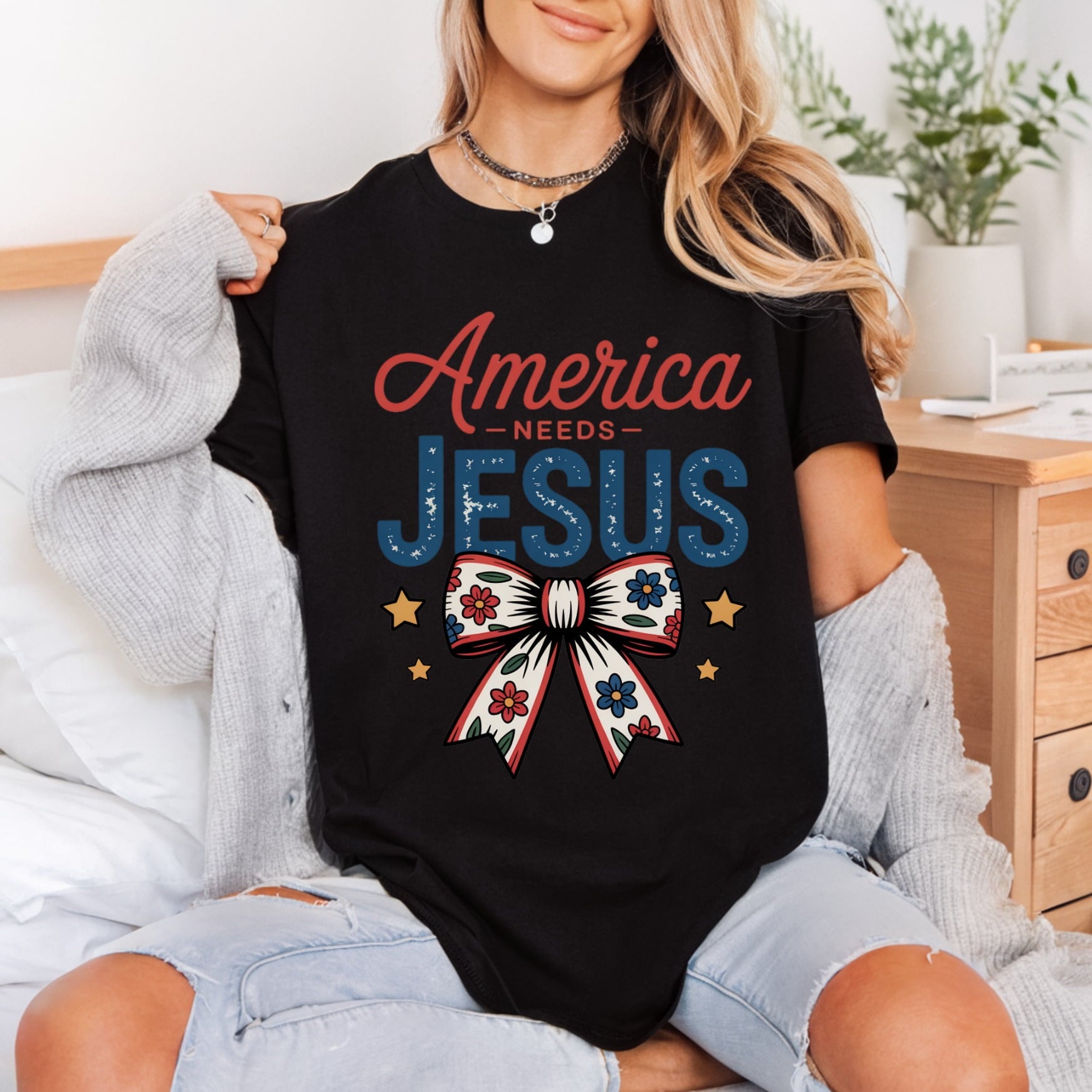 America Needs Jesus Floral 4th Of July Christian Ready to Press DTF Transfer for Dtf