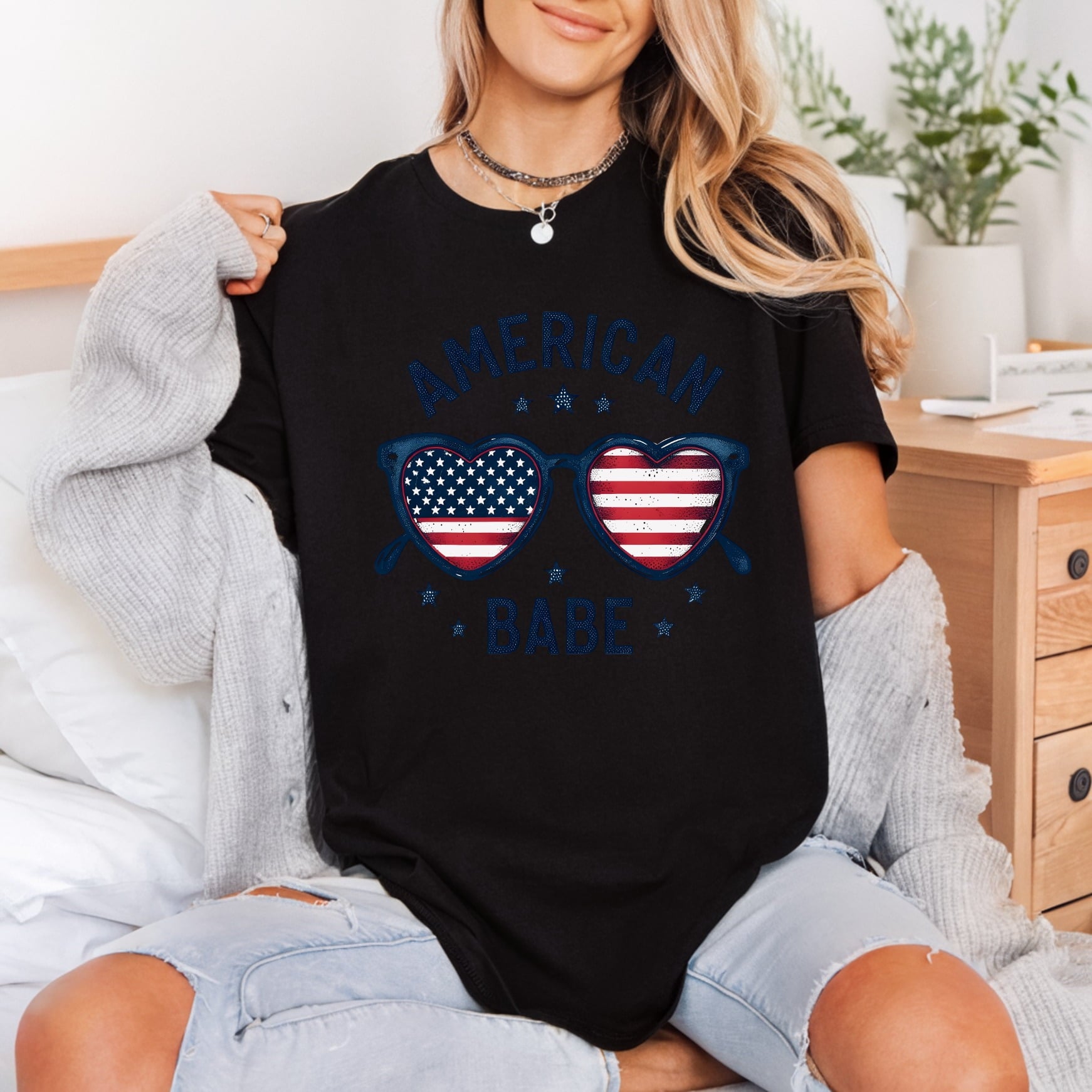 American Babe Heart Sunglasses 4th Of July Patriotic Ready to Press DTF Transfer for Dtf