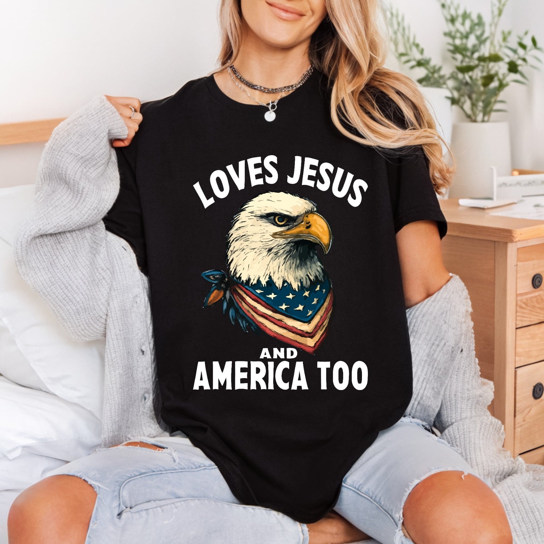American Eagle Loves Jesus 4th Of July Christian Ready to Press DTF Transfer for Dtf