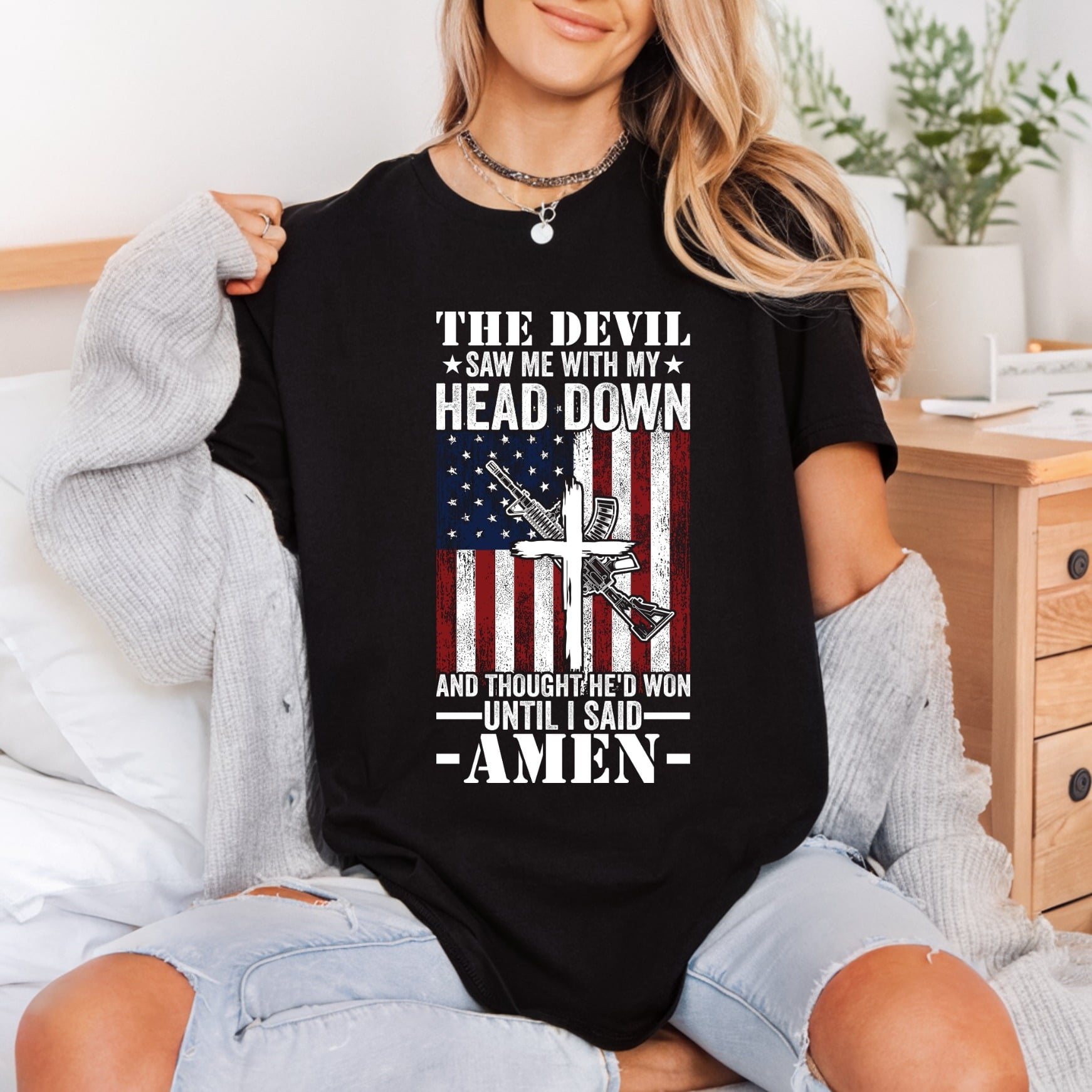 American Flag Cross Rifle Christian Faith Ready to Press DTF Transfer for Dtf
