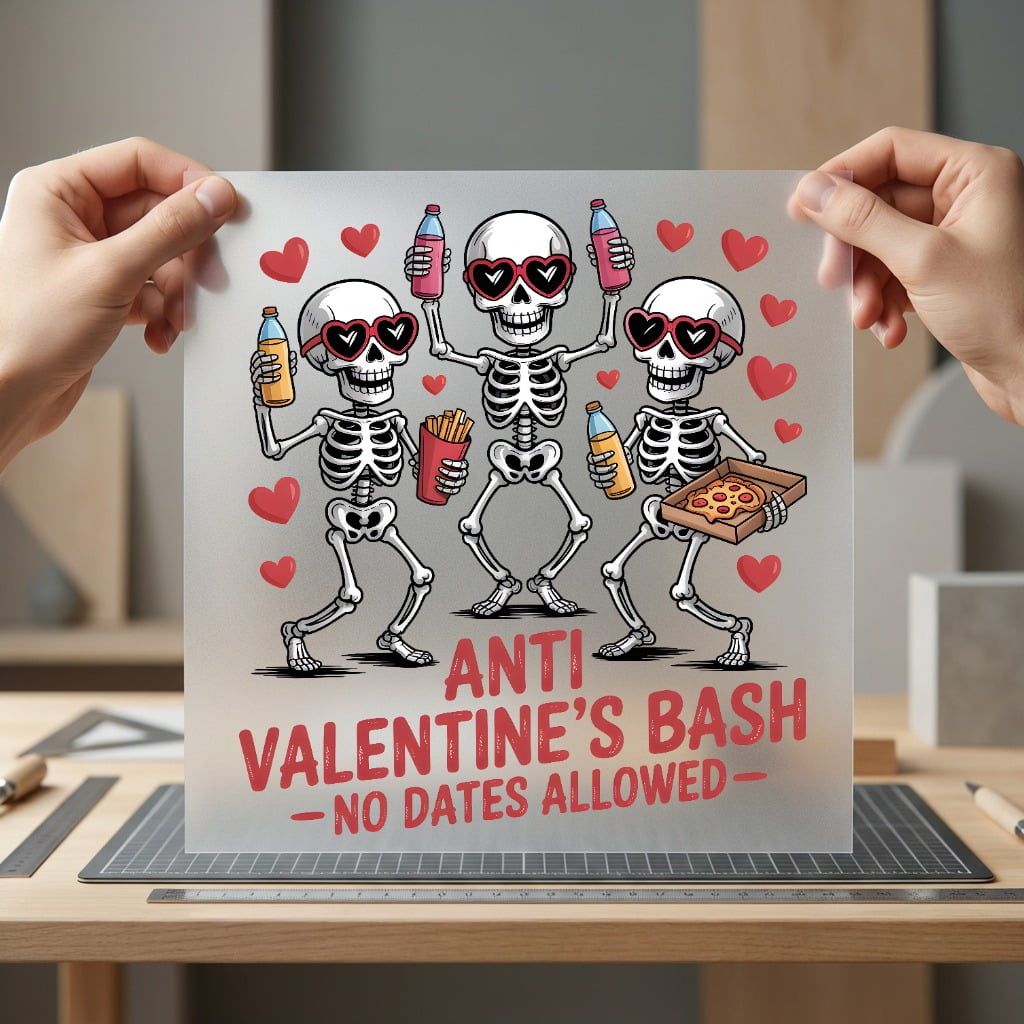 Anti Valentine Bash Skeletons Halloween Valentine Ready to Press DTF Transfer for Dtf