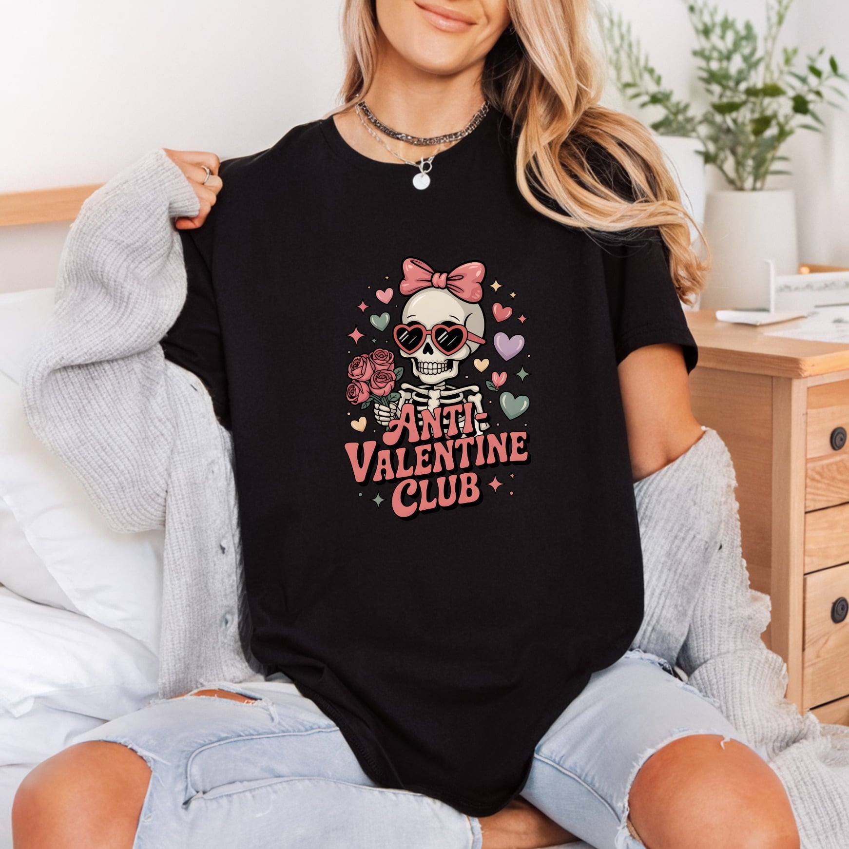 Anti Valentine Club Skeleton Halloween Valentine Ready to Press DTF Transfer for Dtf