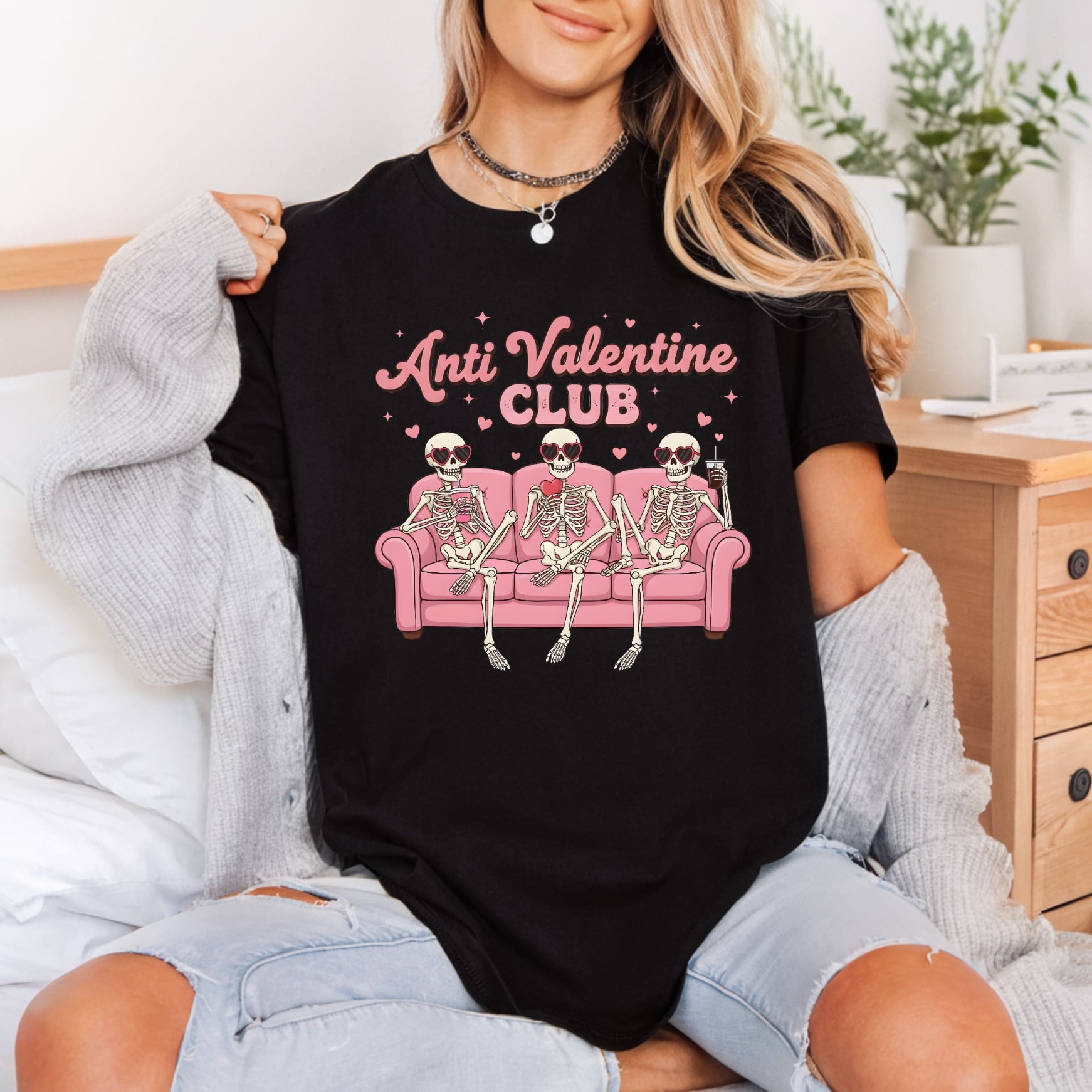 Anti Valentine Club Skeletons Halloween Valentine Ready to Press DTF Transfer for Dtf