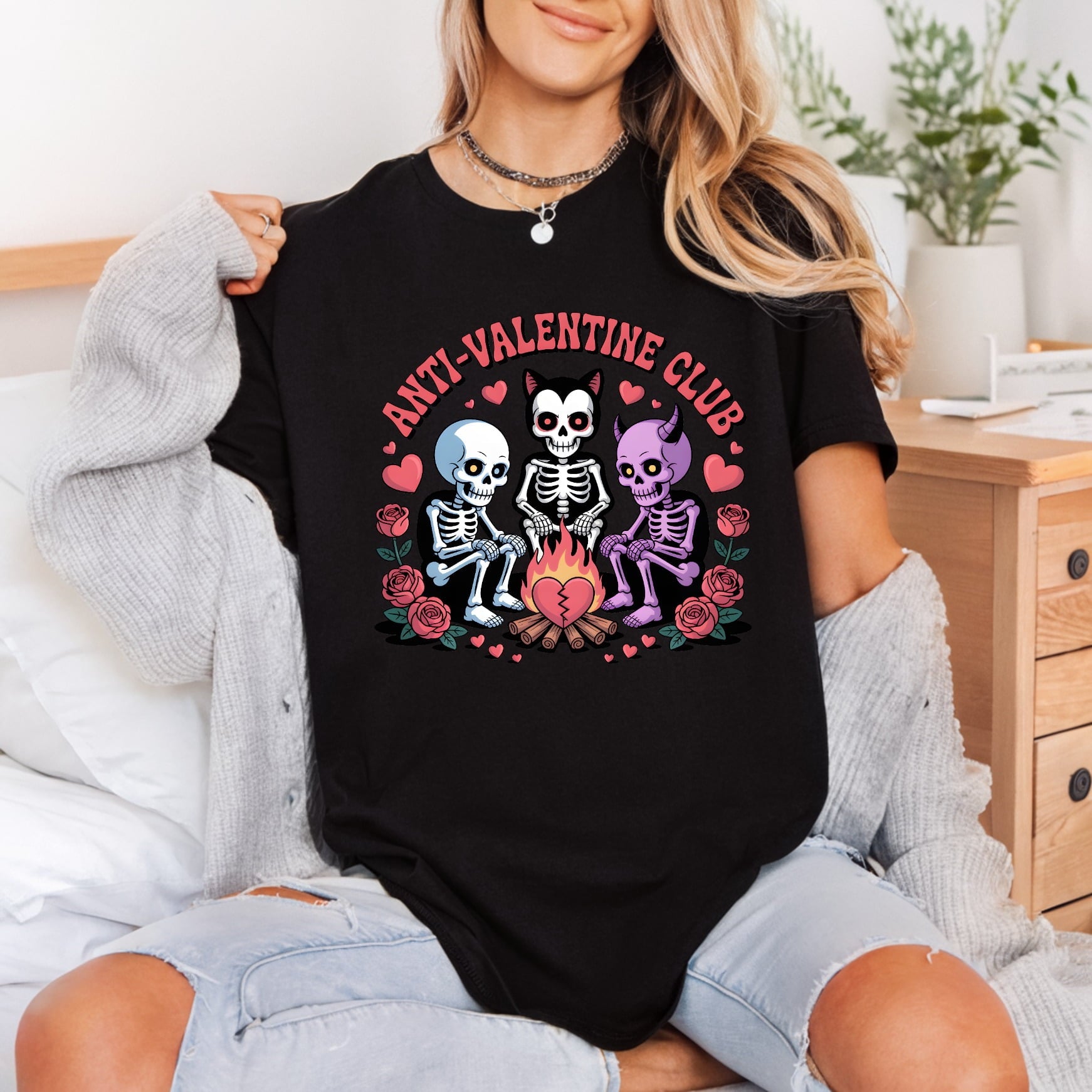 Anti-valentine Club Skeletons Spooky Halloween Valentine Ready to Press DTF Transfer for Dtf