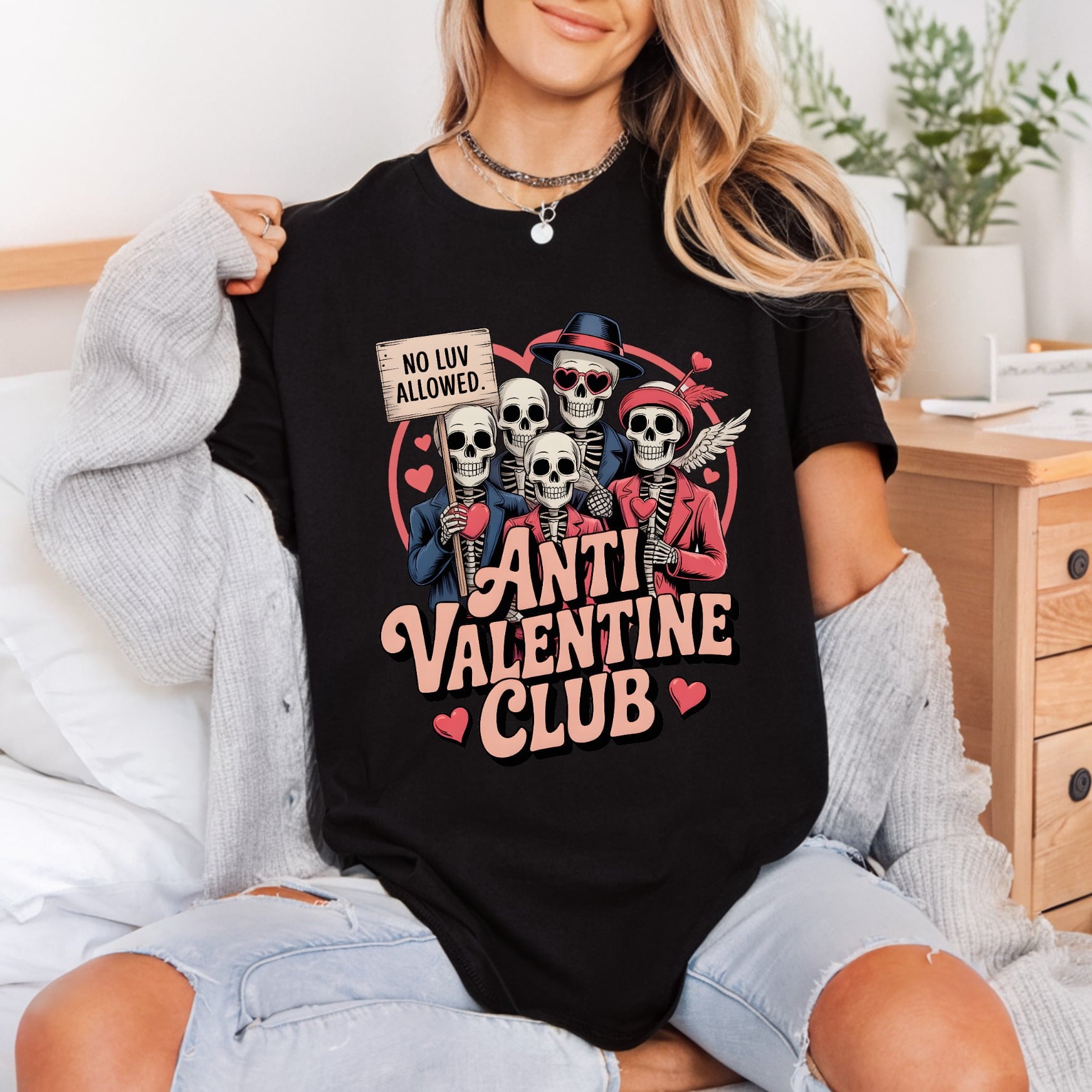 Anti Valentine Club Skeletons Valentine Funny Ready to Press DTF Transfer for Dtf