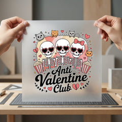 Anti Valentine Club Skeletons Valentine Retro Ready to Press DTF Transfer for Dtf