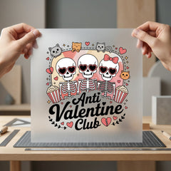Anti Valentine Club Skeletons Valentine Retro Ready to Press DTF Transfer for Dtf