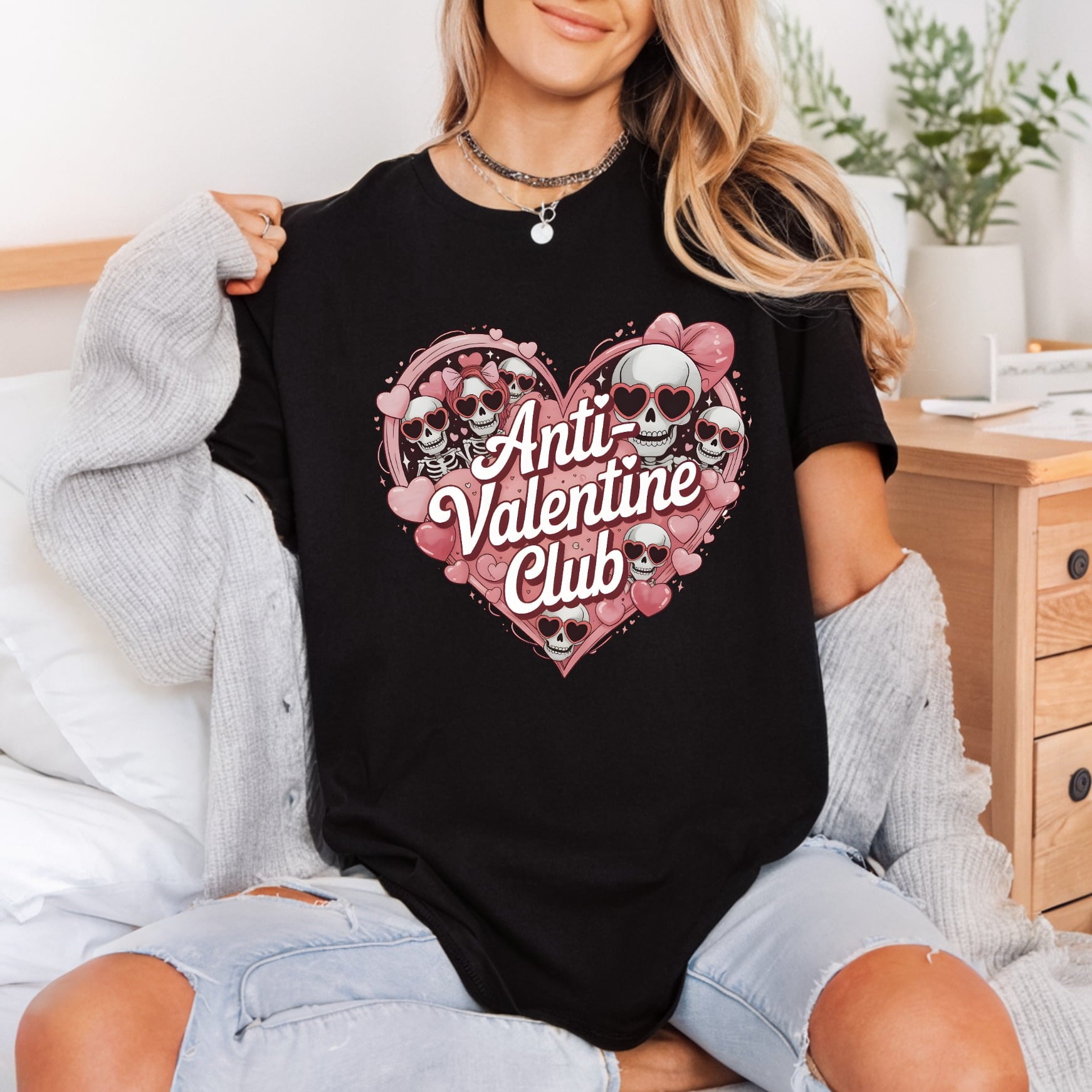 Anti-valentine Club Skulls Retro Halloween Valentine Ready to Press DTF Transfer for Dtf
