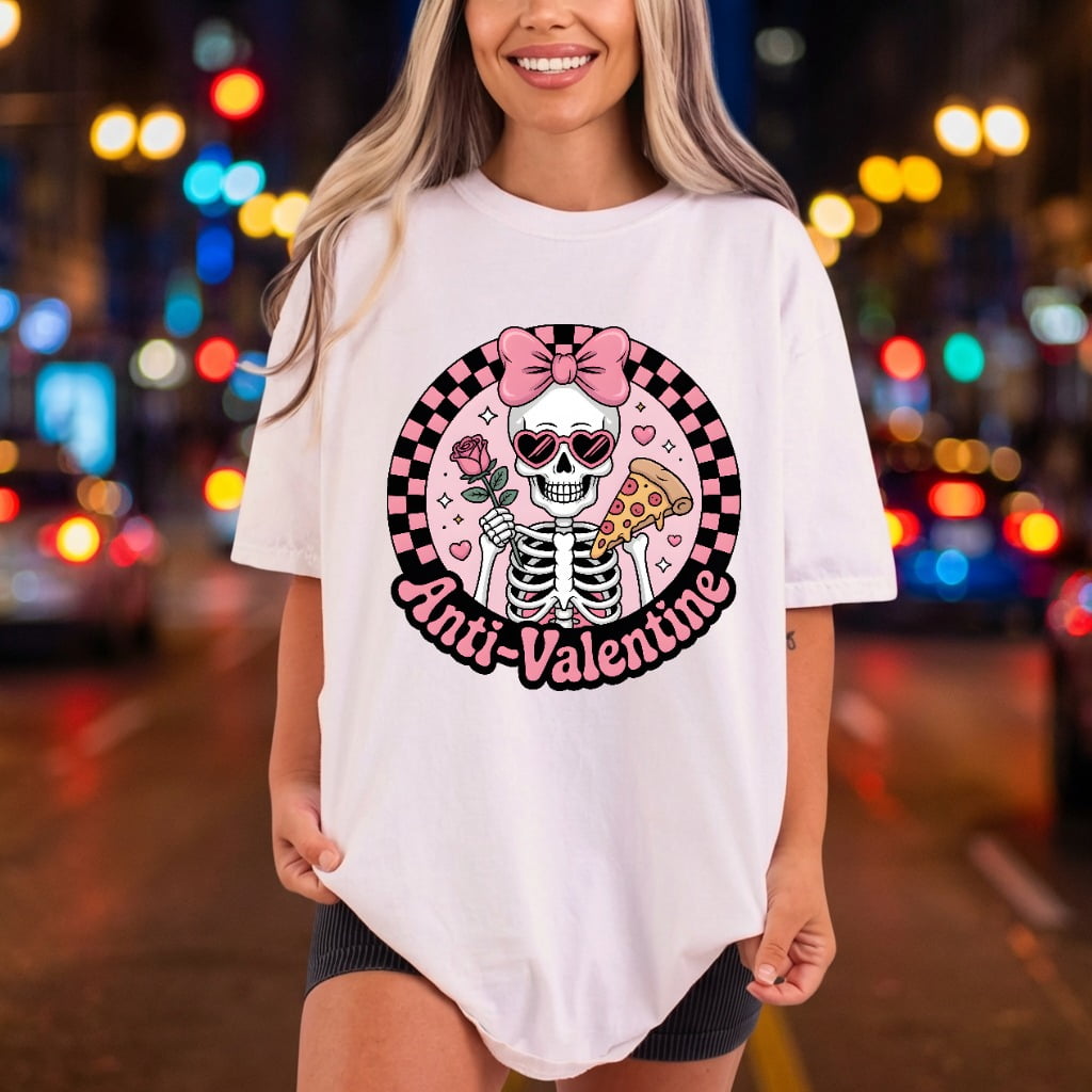 Anti-valentine Skeleton Pink Black Valentine Funny Ready to Press DTF Transfer for Dtf