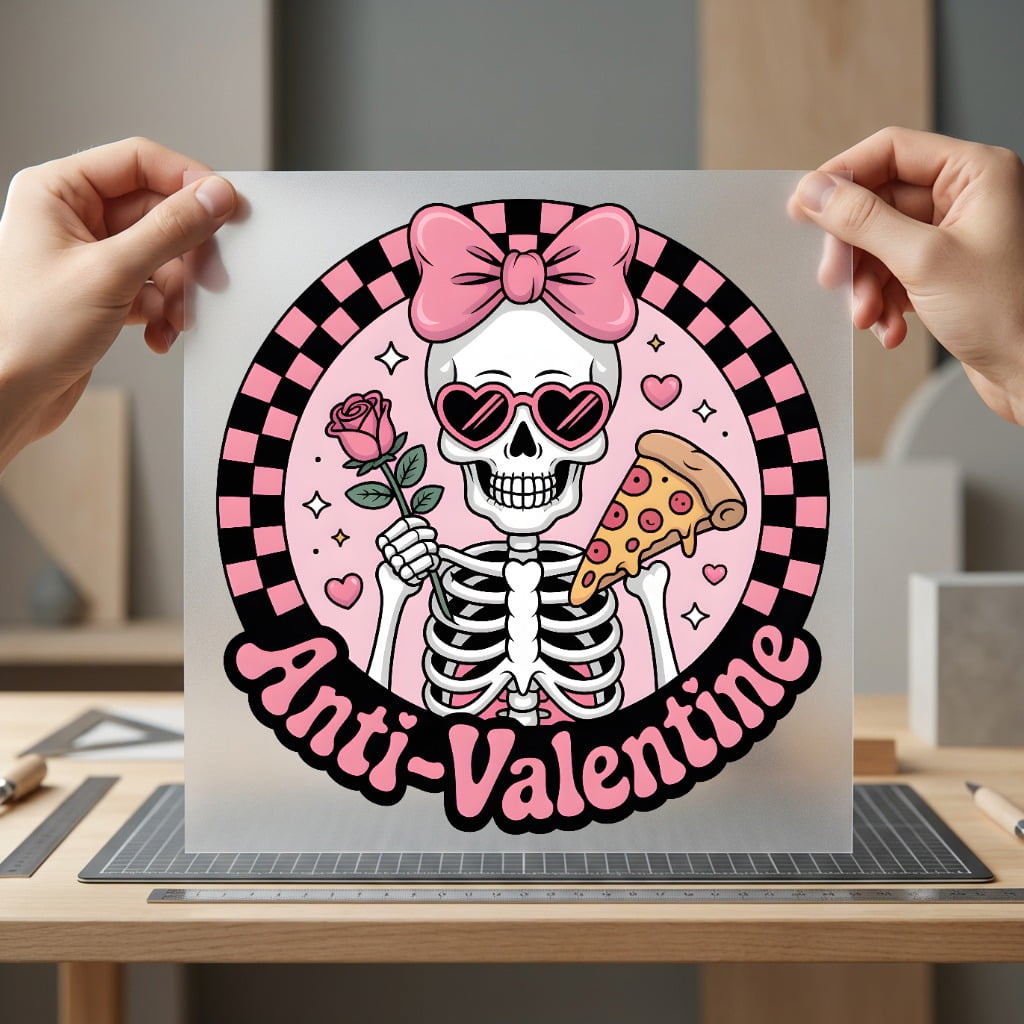 Anti-valentine Skeleton Pink Black Valentine Funny Ready to Press DTF Transfer for Dtf