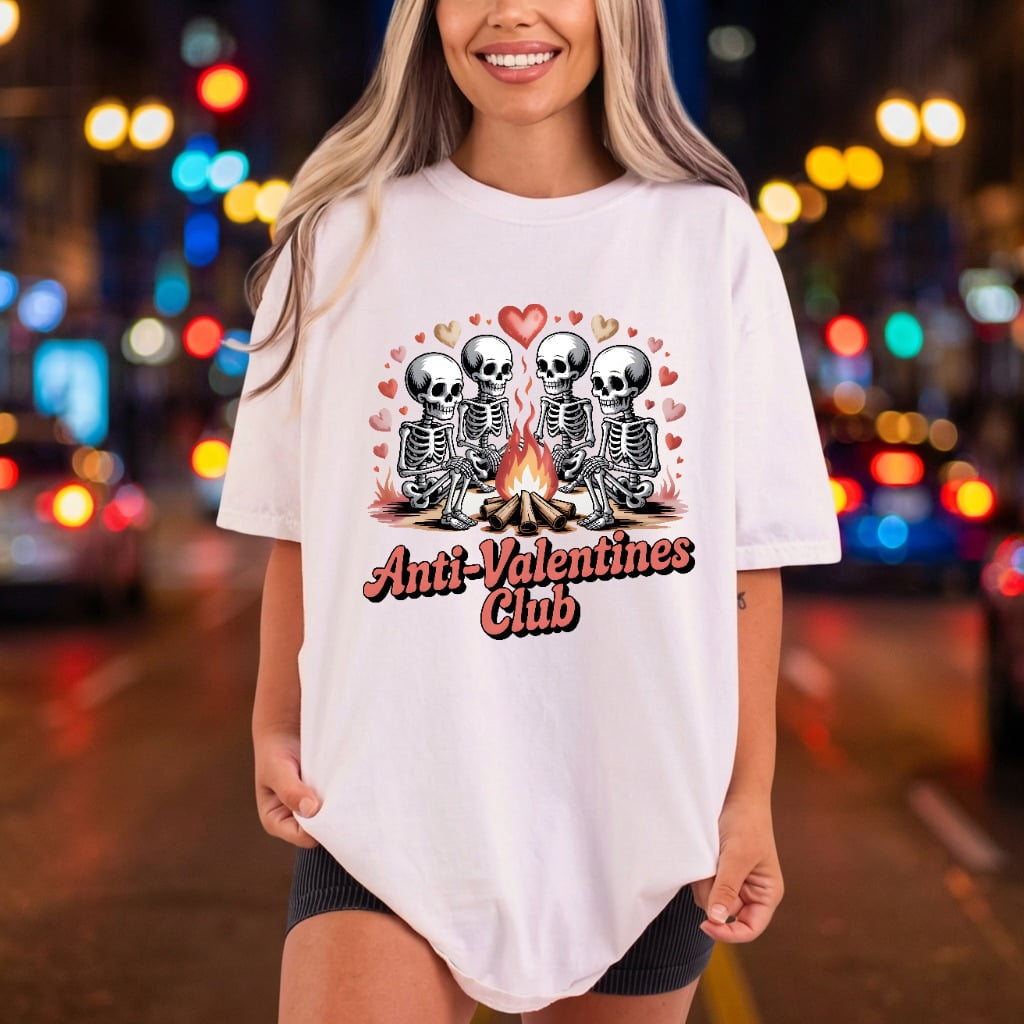 Anti-valentines Club Skeletons Spooky Valentine Funny Ready to Press DTF Transfer for Dtf