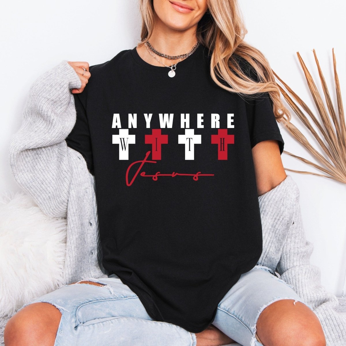 Anywhere With Jesus | Bold Faith Crosses Tee - Luckets.com