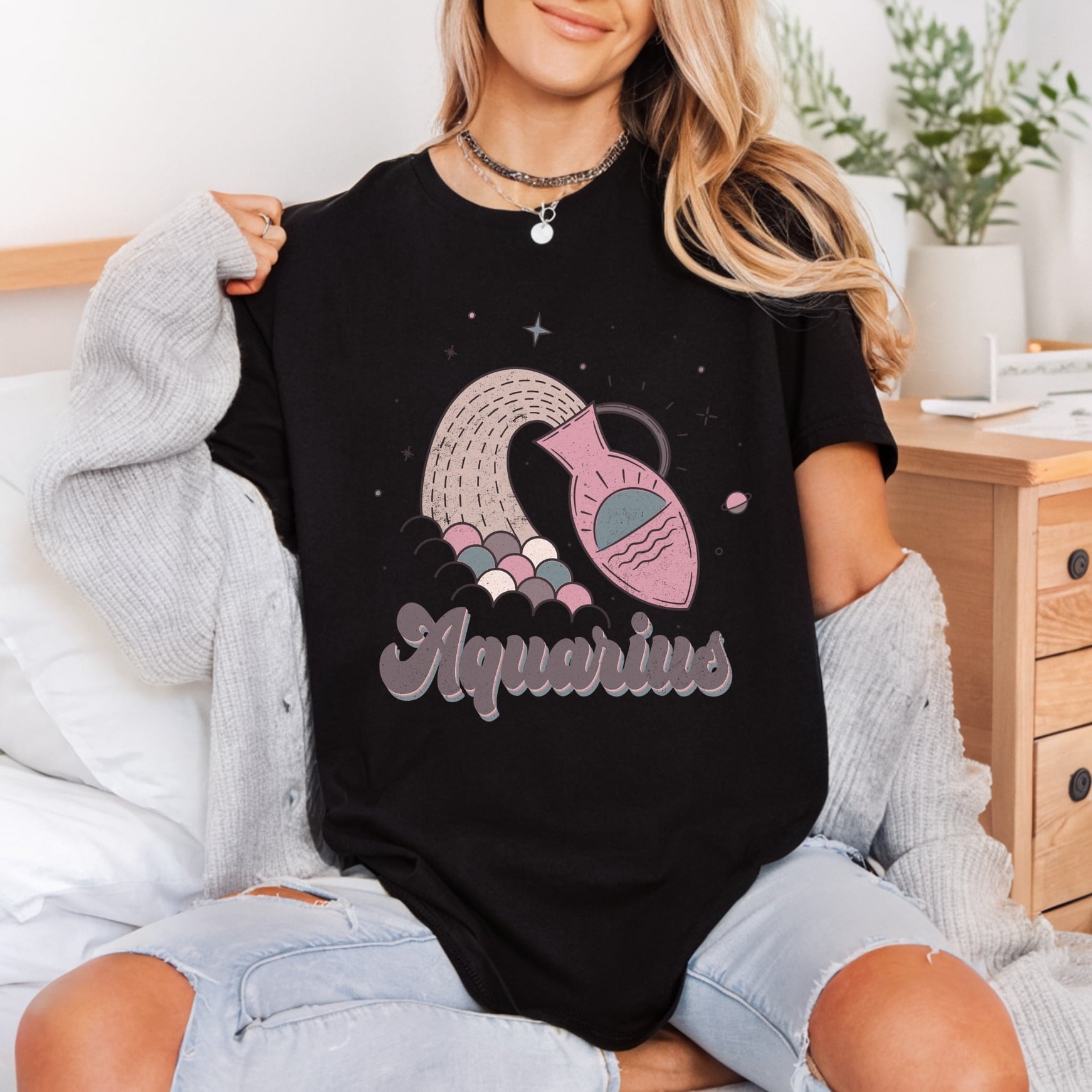 Aquarius Zodiac Pitcher Retro Faith Vintage Ready to Press DTF Transfer for Dtf