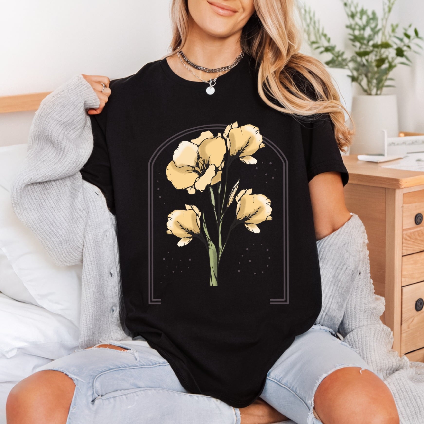 Arched Floral Bouquet Botanical Vintage Retro Ready to Press DTF Transfer for Dtf