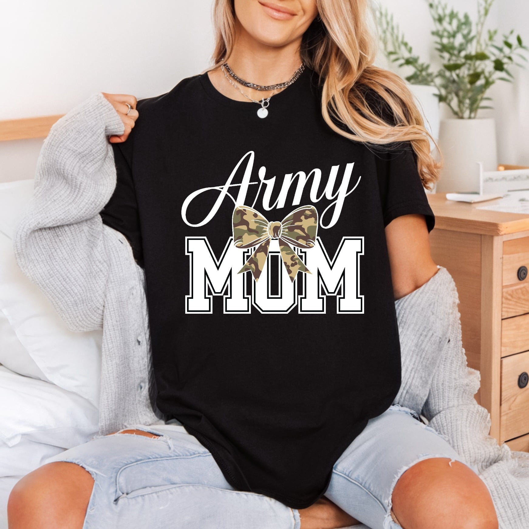 Army Mom Camo Bow Usa Freedom Ready to Press DTF Transfer for Dtf