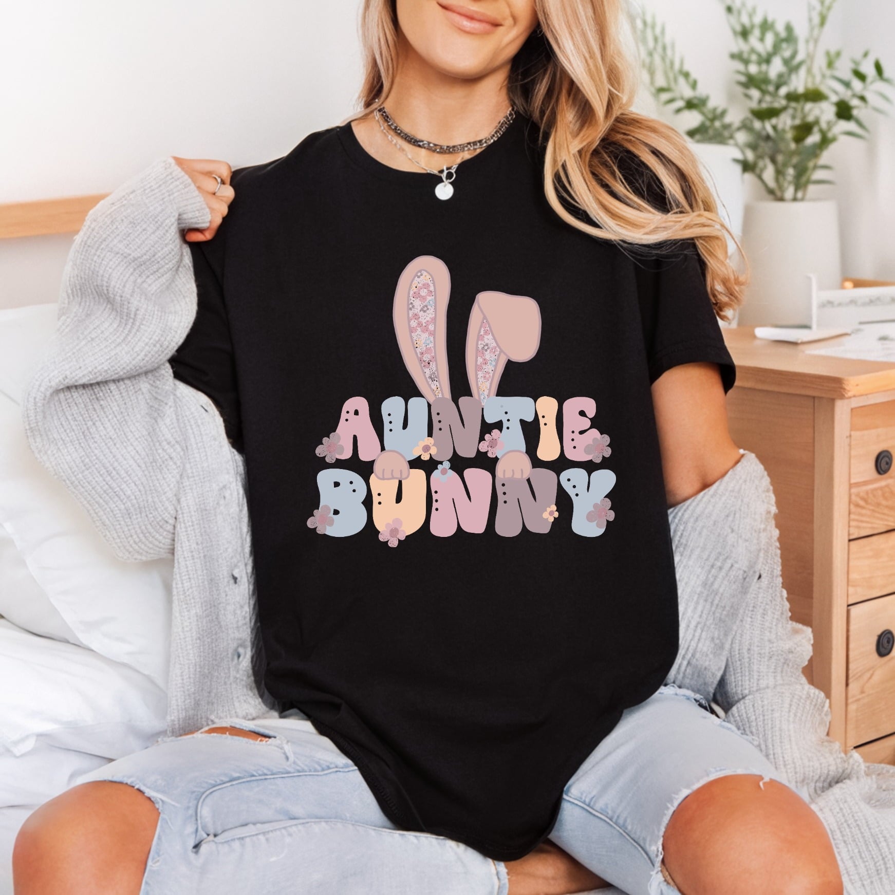 Auntie Bunny Floral Retro Easter Retro Ready to Press DTF Transfer for Dtf